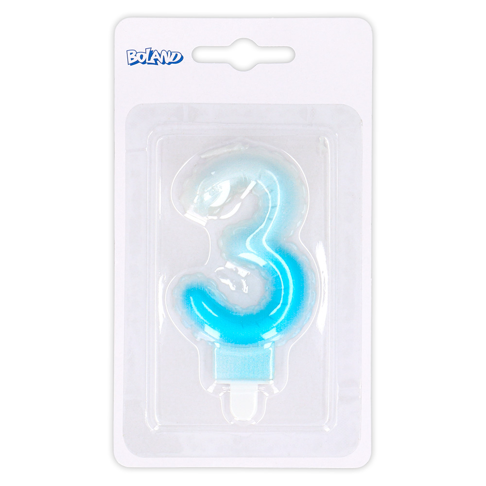 Kaarsje cijfer '3' pastel met houder (4 ass.)