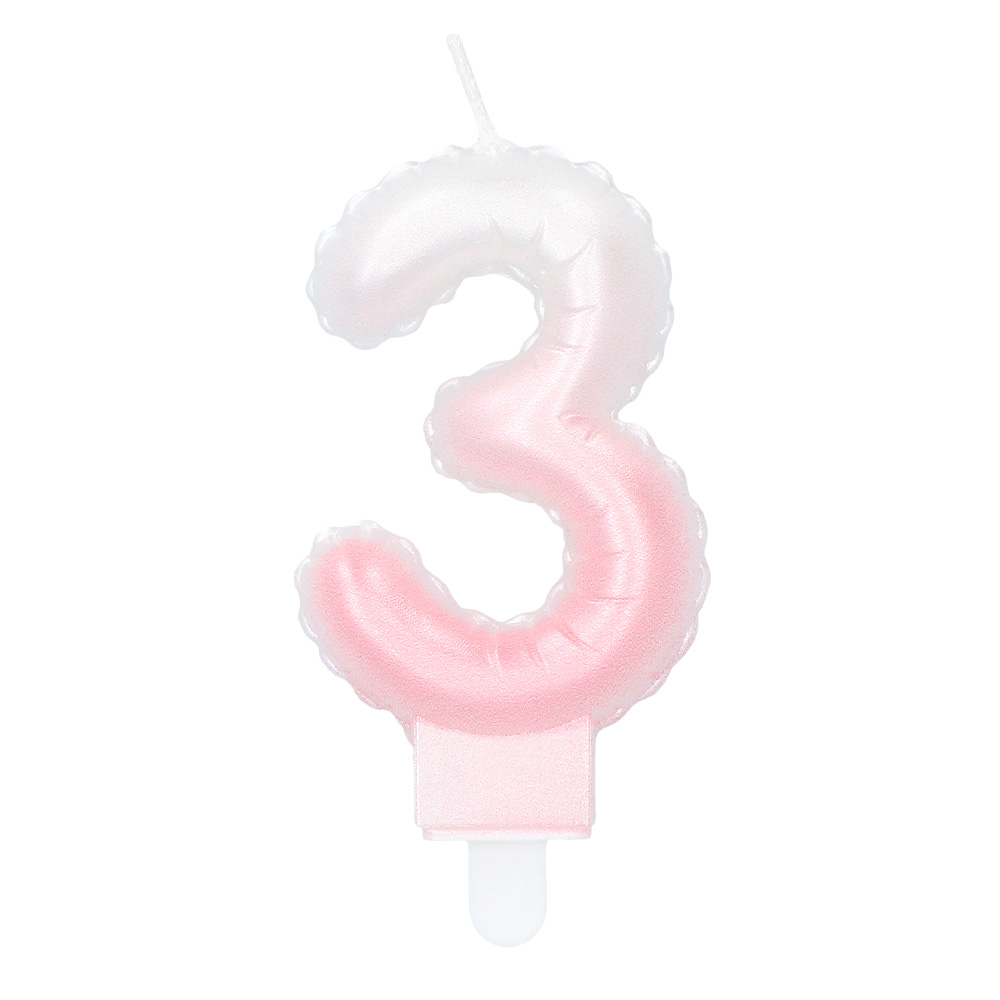 Kaarsje cijfer '3' pastel met houder (4 ass.)