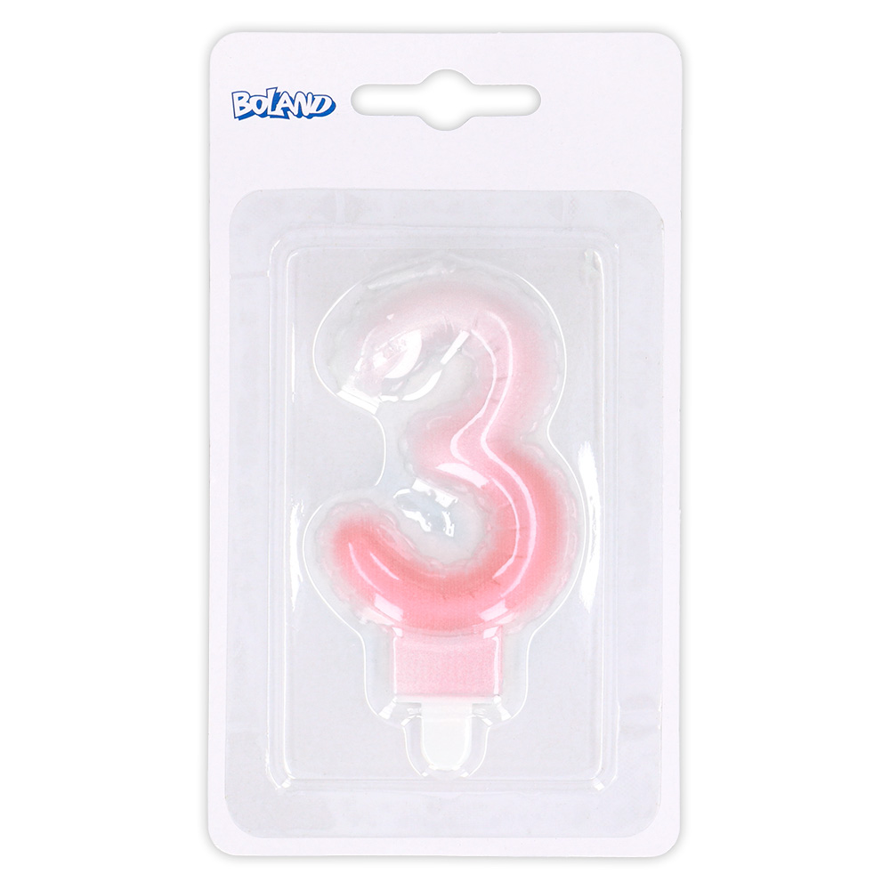 Kaarsje cijfer '3' pastel met houder (4 ass.)