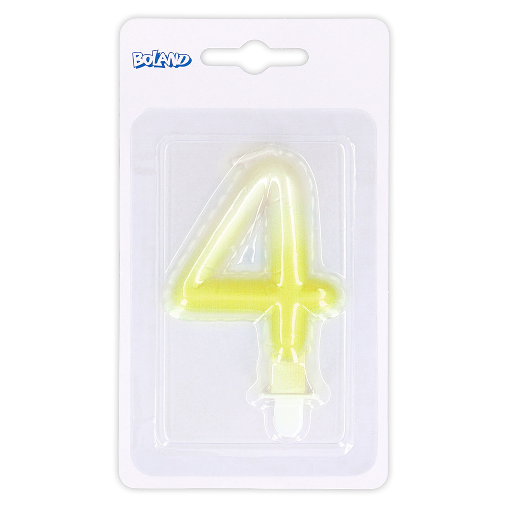 Kaarsje cijfer '4' pastel met houder (4 ass.)