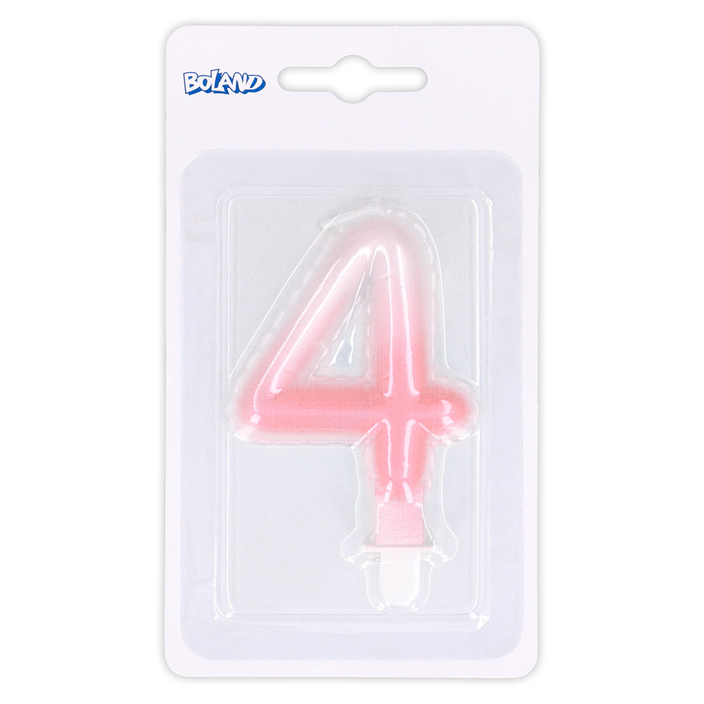 Kaarsje cijfer '4' pastel met houder (4 ass.)