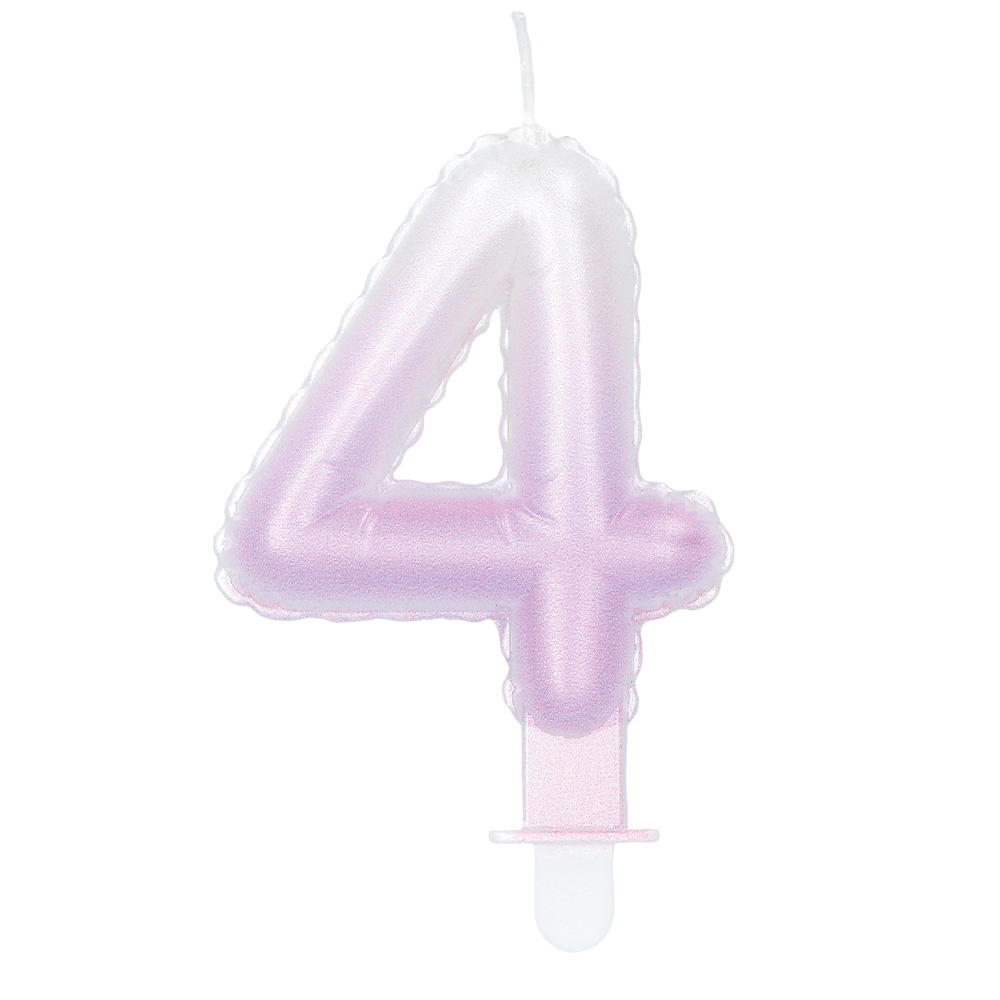 Kaarsje cijfer '4' pastel met houder (4 ass.)