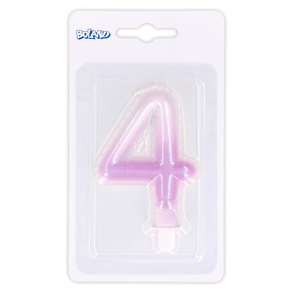 Kaarsje cijfer '4' pastel met houder (4 ass.)