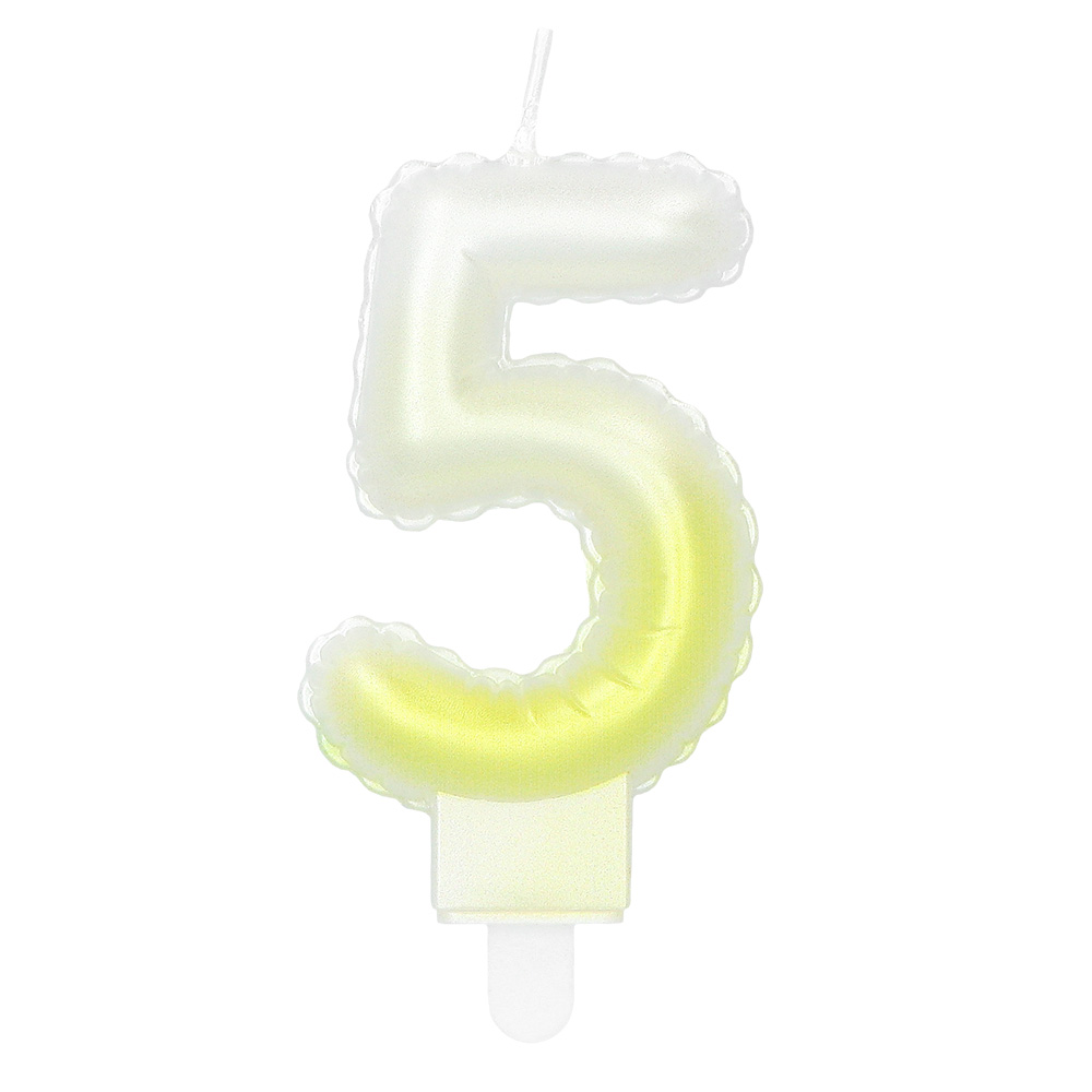 Kaarsje cijfer '5' pastel met houder (4 ass.)