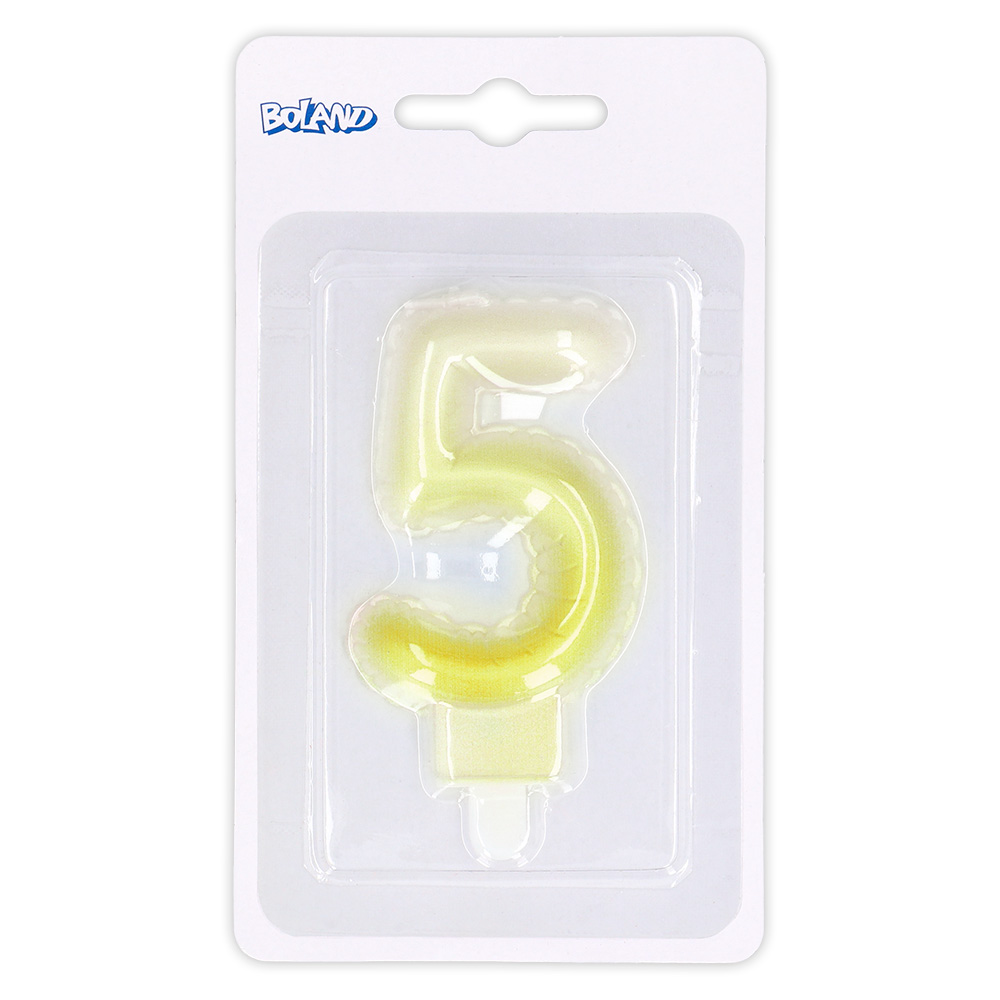 Kaarsje cijfer '5' pastel met houder (4 ass.)