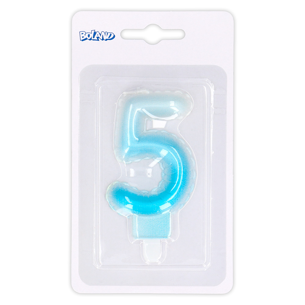 Kaarsje cijfer '5' pastel met houder (4 ass.)