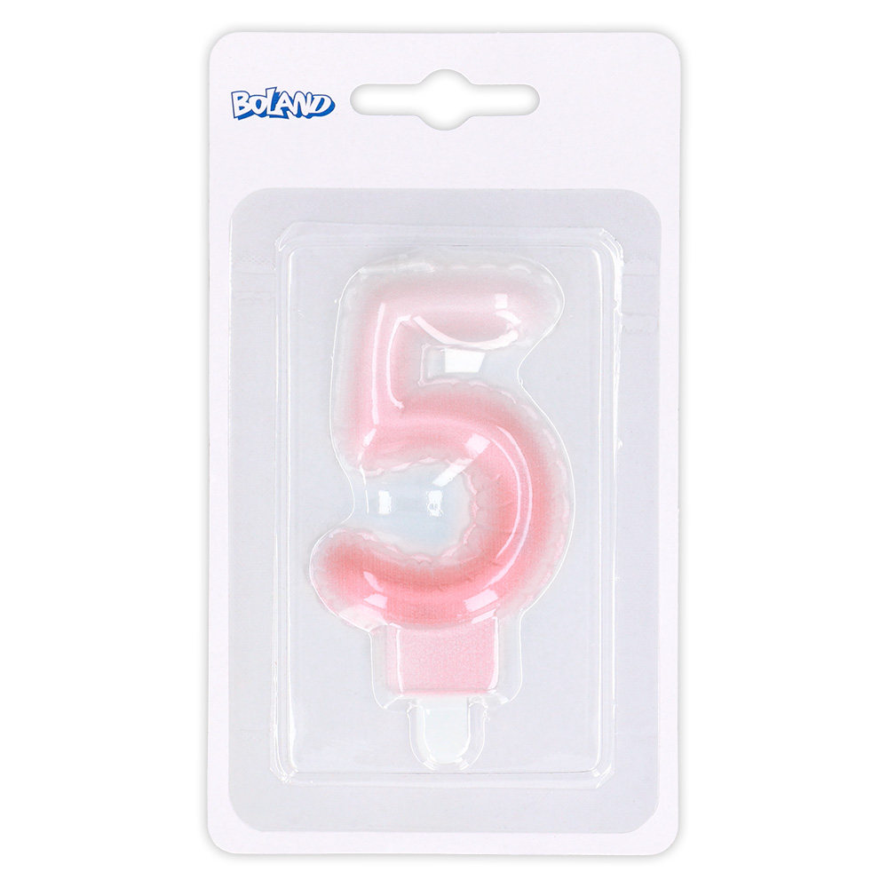 Kaarsje cijfer '5' pastel met houder (4 ass.)