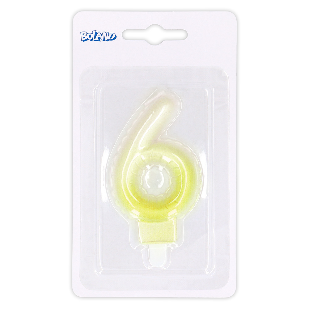 Kaarsje cijfer '6' pastel met houder (4 ass.)