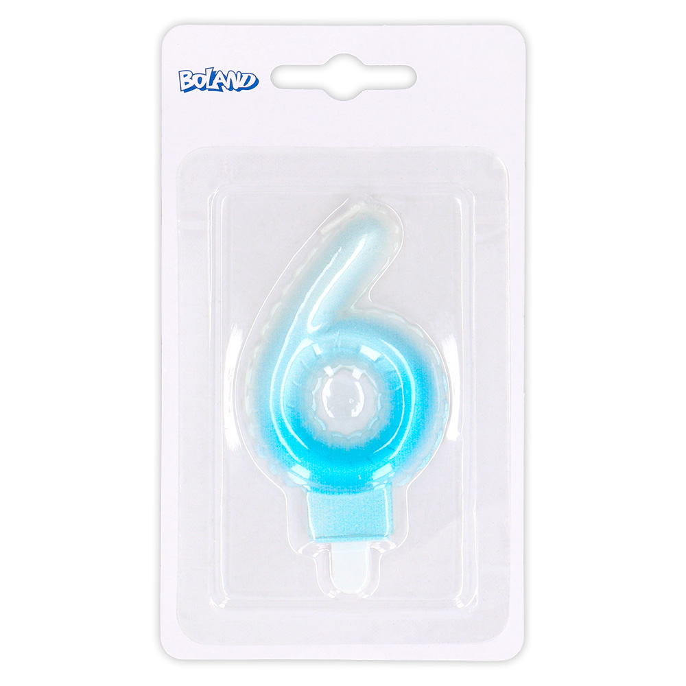 Kaarsje cijfer '6' pastel met houder (4 ass.)