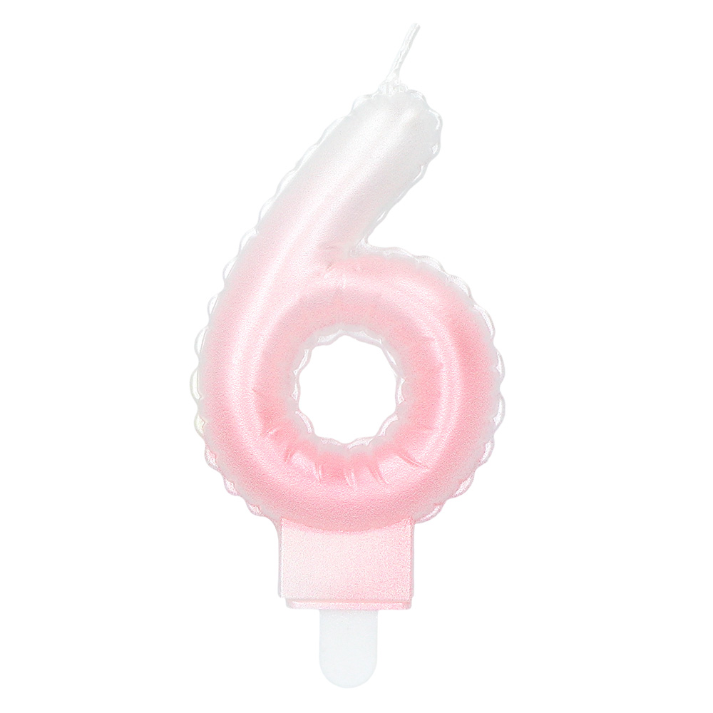 Kaarsje cijfer '6' pastel met houder (4 ass.)