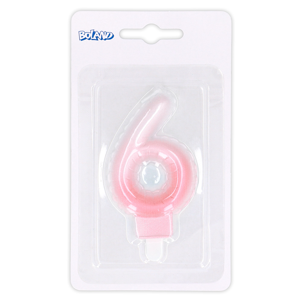 Kaarsje cijfer '6' pastel met houder (4 ass.)