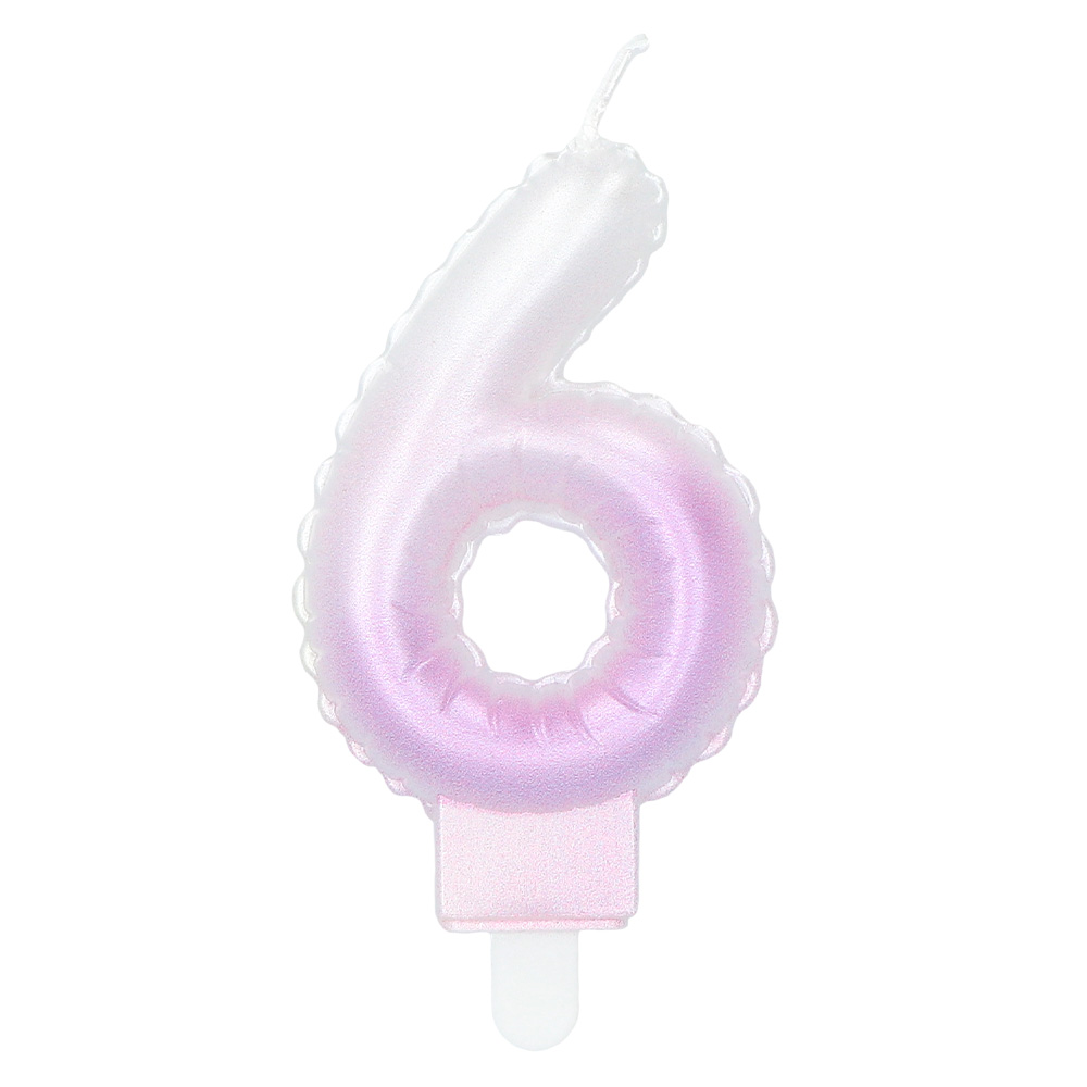 Kaarsje cijfer '6' pastel met houder (4 ass.)