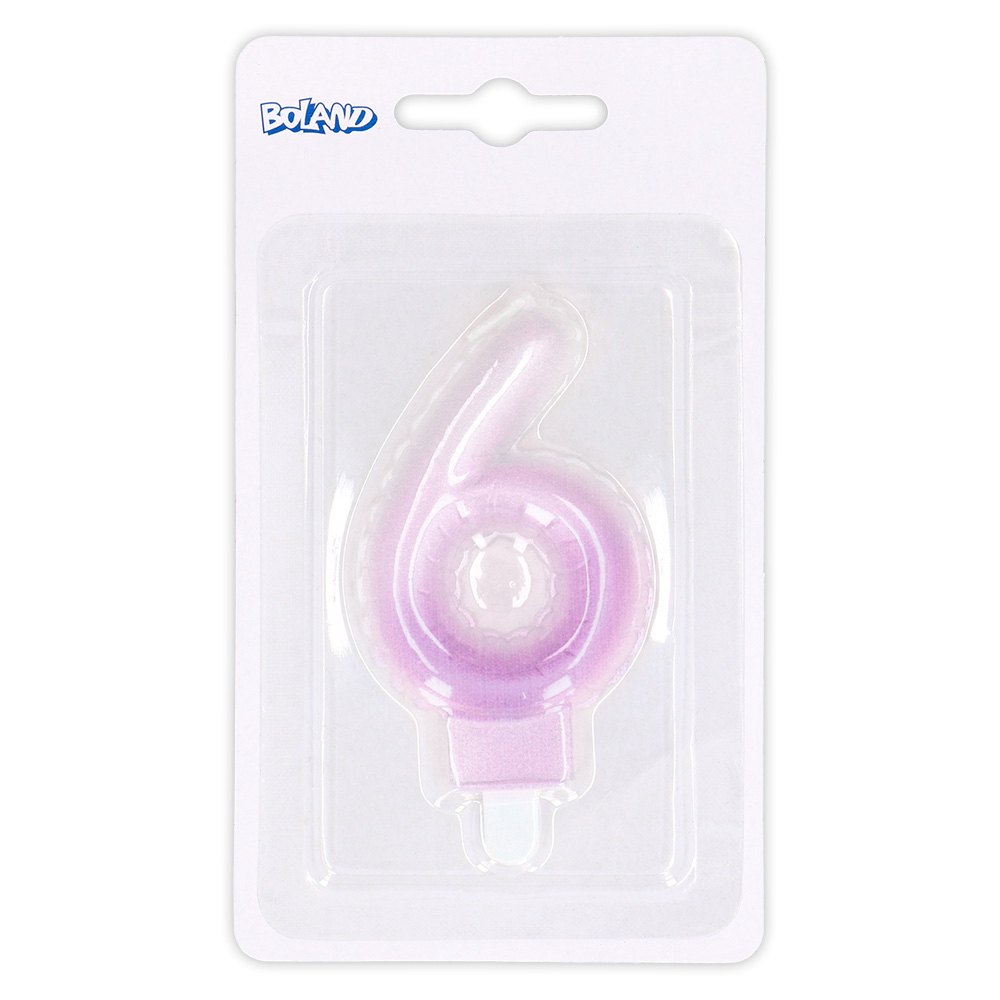 Kaarsje cijfer '6' pastel met houder (4 ass.)