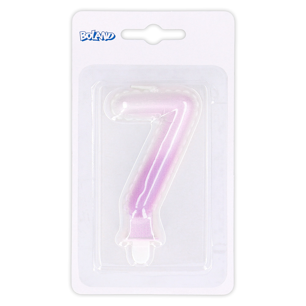 Kaarsje cijfer '7' pastel met houder (4 ass.)