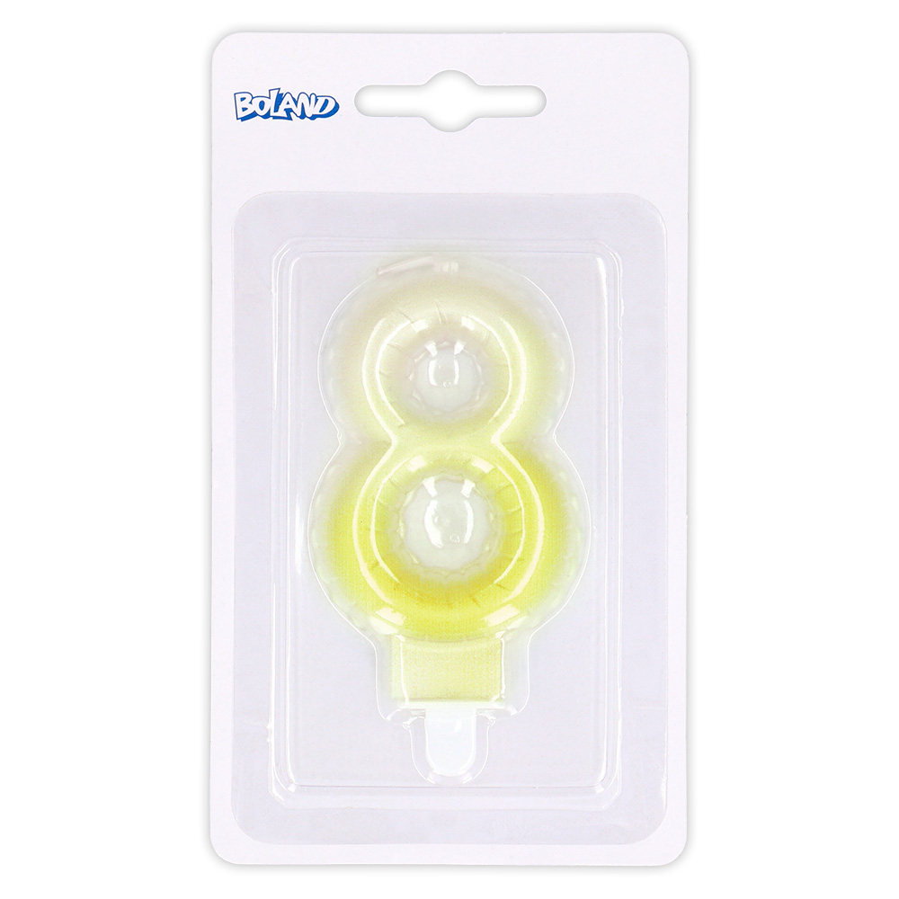 Kaarsje cijfer '8' pastel met houder (4 ass.)