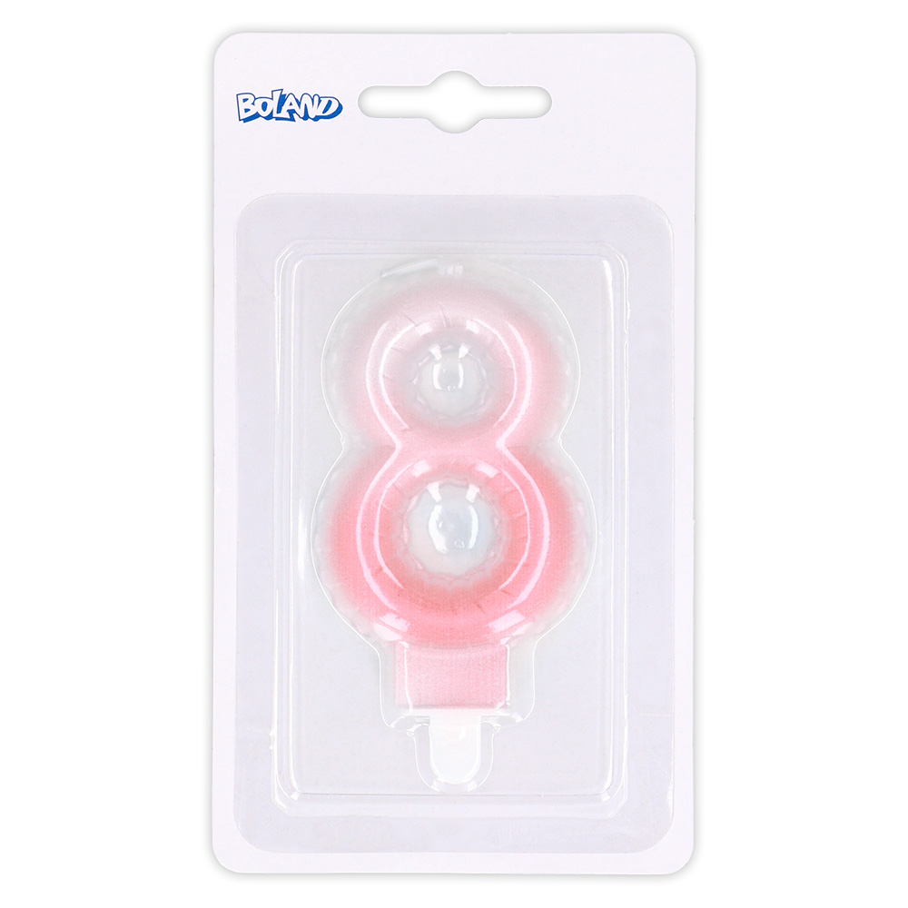 Kaarsje cijfer '8' pastel met houder (4 ass.)