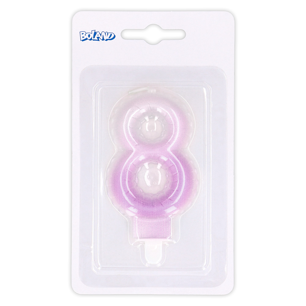 Kaarsje cijfer '8' pastel met houder (4 ass.)