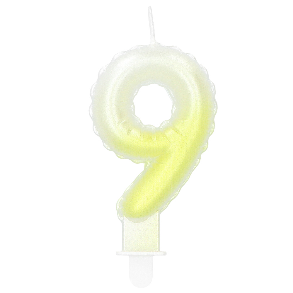 Kaarsje cijfer '9' pastel met houder (4 ass.)