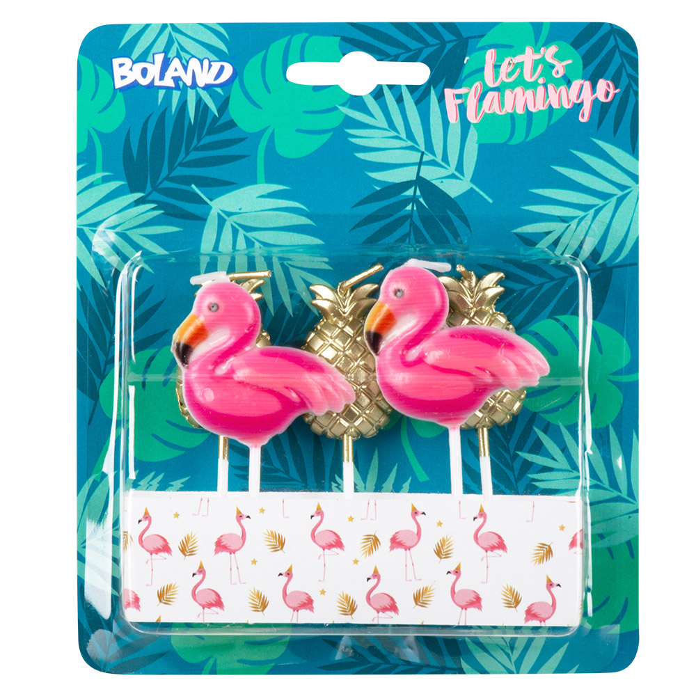 Set 5 kaarsjes Flamingo/ananas op prikker