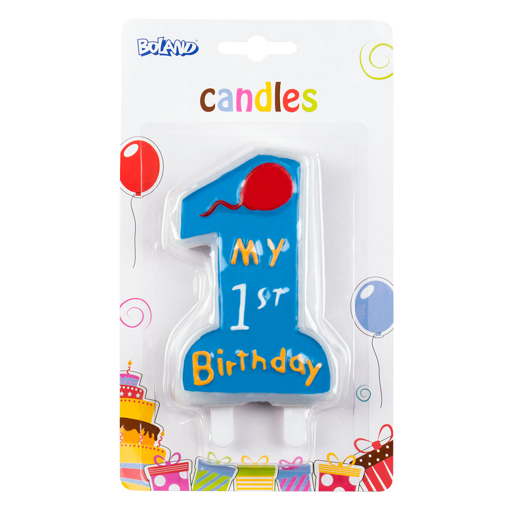 Set kaarsje 'My 1st birthday' met houder blauw
