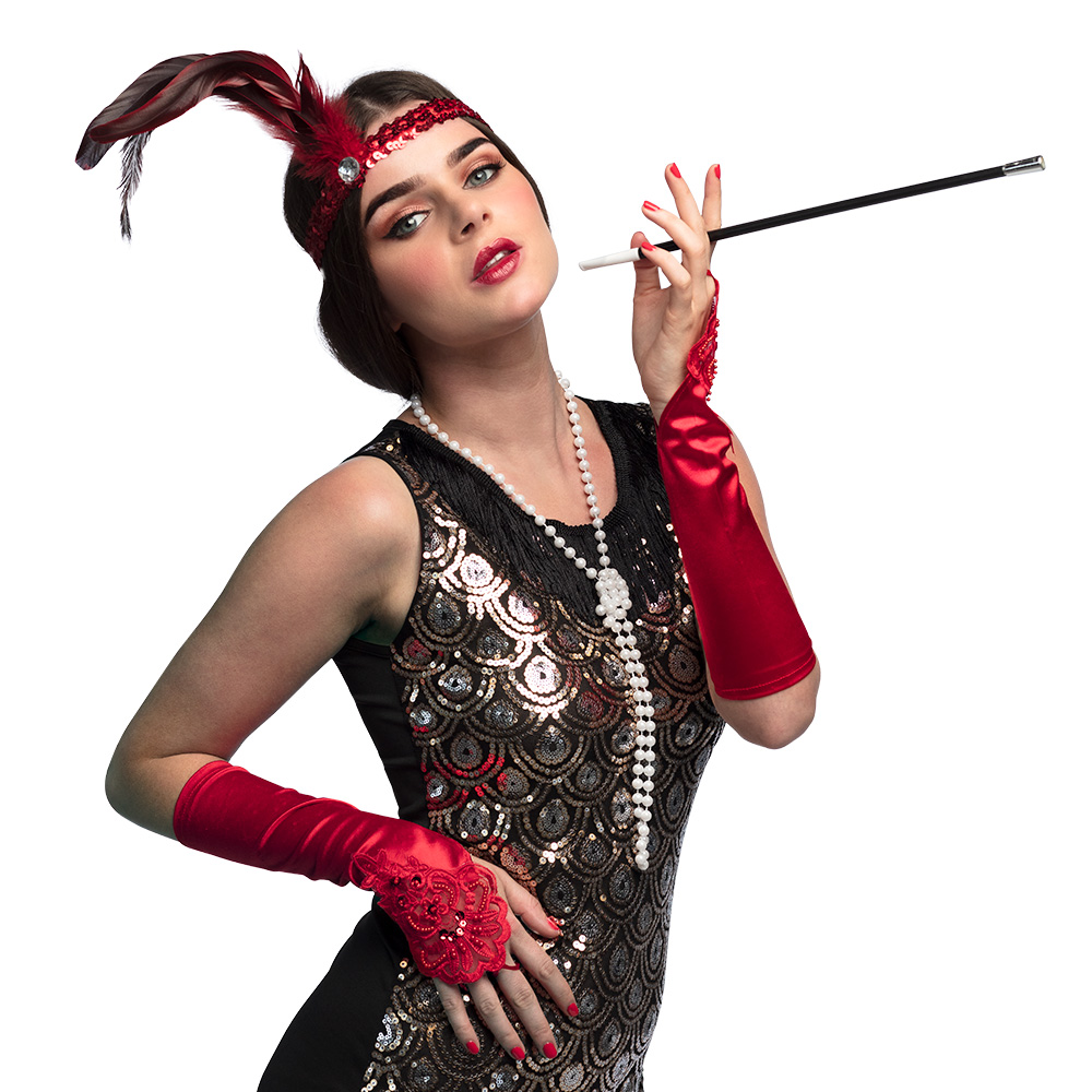 Set Flapper deluxe (hoofdband, ketting, 2 handschoenen en sigarettenhouder)