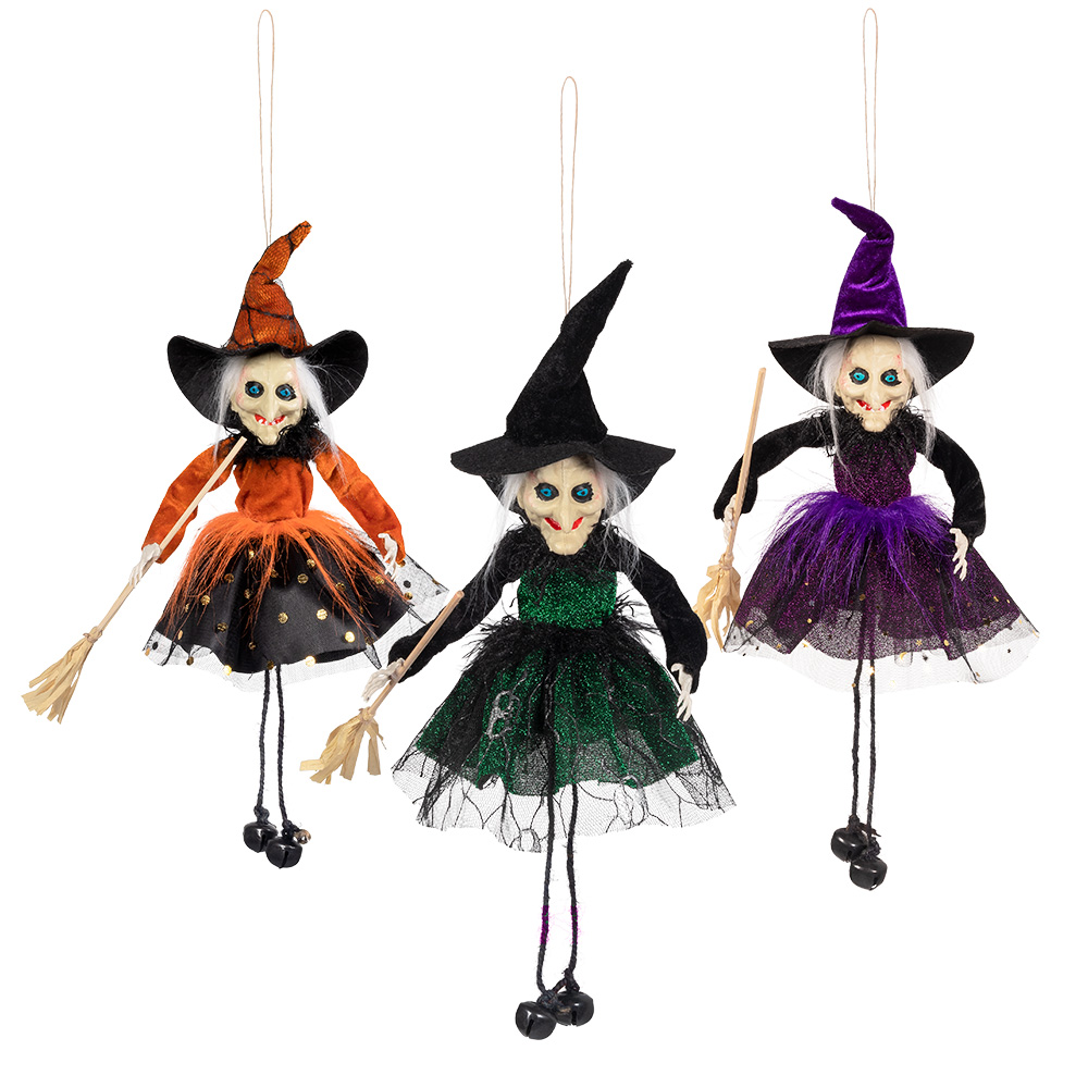 Hangdecoratie Little witch 3 kleuren ass. (60 cm)