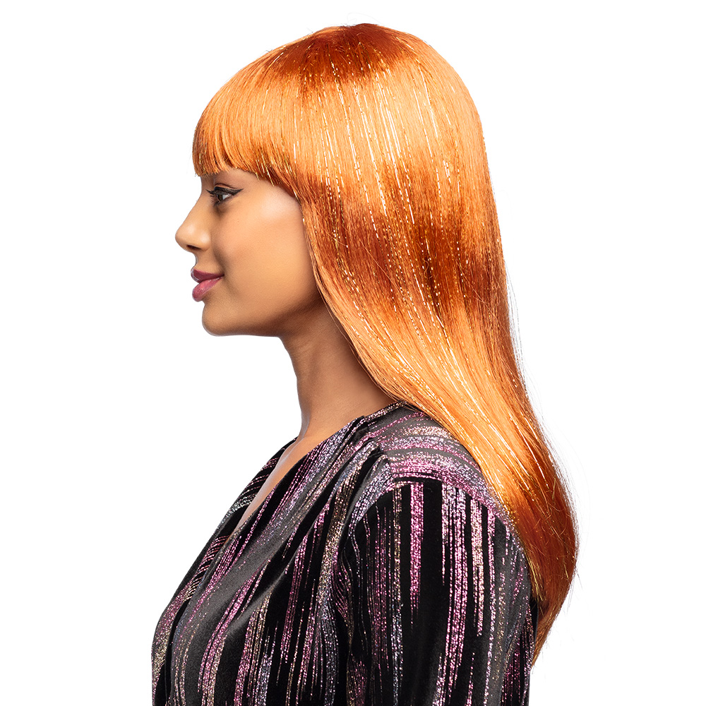Pruik Grace glitter koper (goud tinsel)