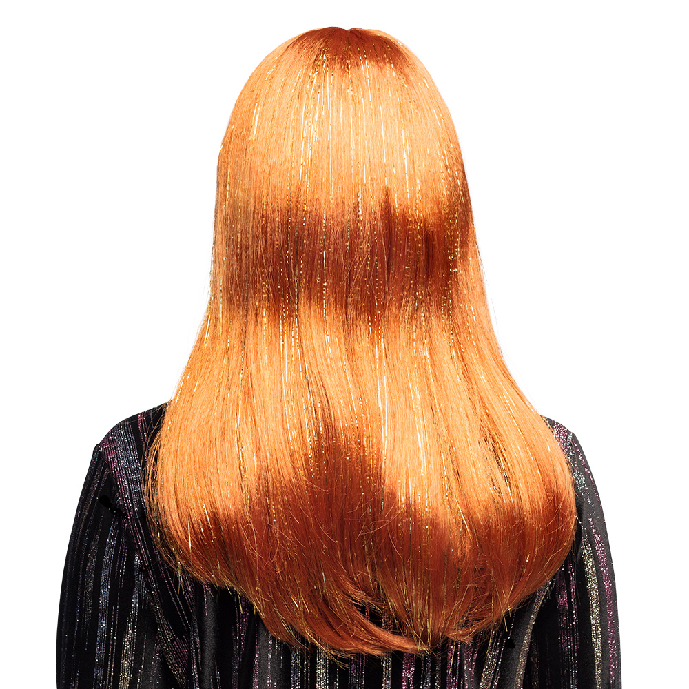 Pruik Grace glitter koper (goud tinsel)