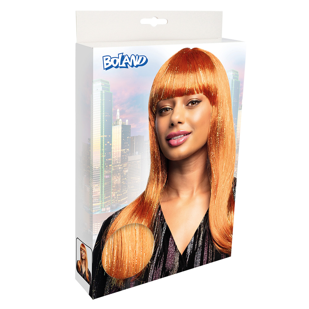 Pruik Grace glitter koper (goud tinsel)