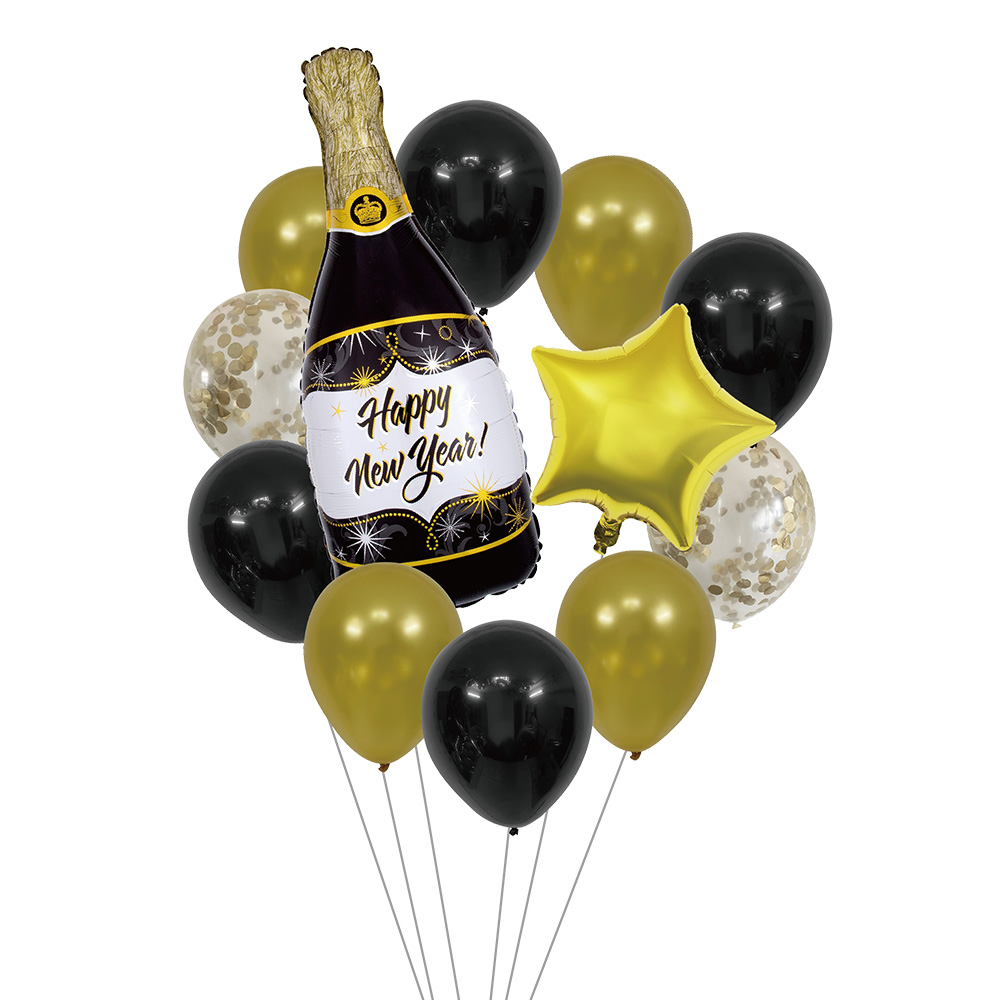 Ballonnenset Happy New Year (2 folieballonnen, 10 latex ballonnen, rietje en lint 10m)