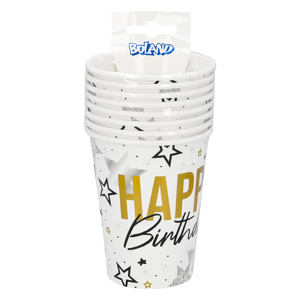 Set 8 papieren bekertjes 'Happy birthday' (25 cl)