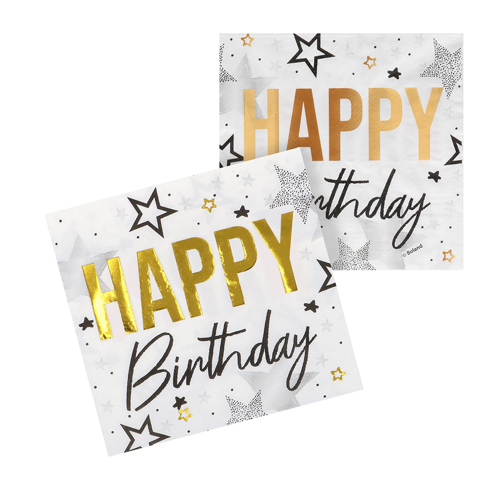 Set 20 papieren servetten 'Happy birthday' (33 x 33 cm)
