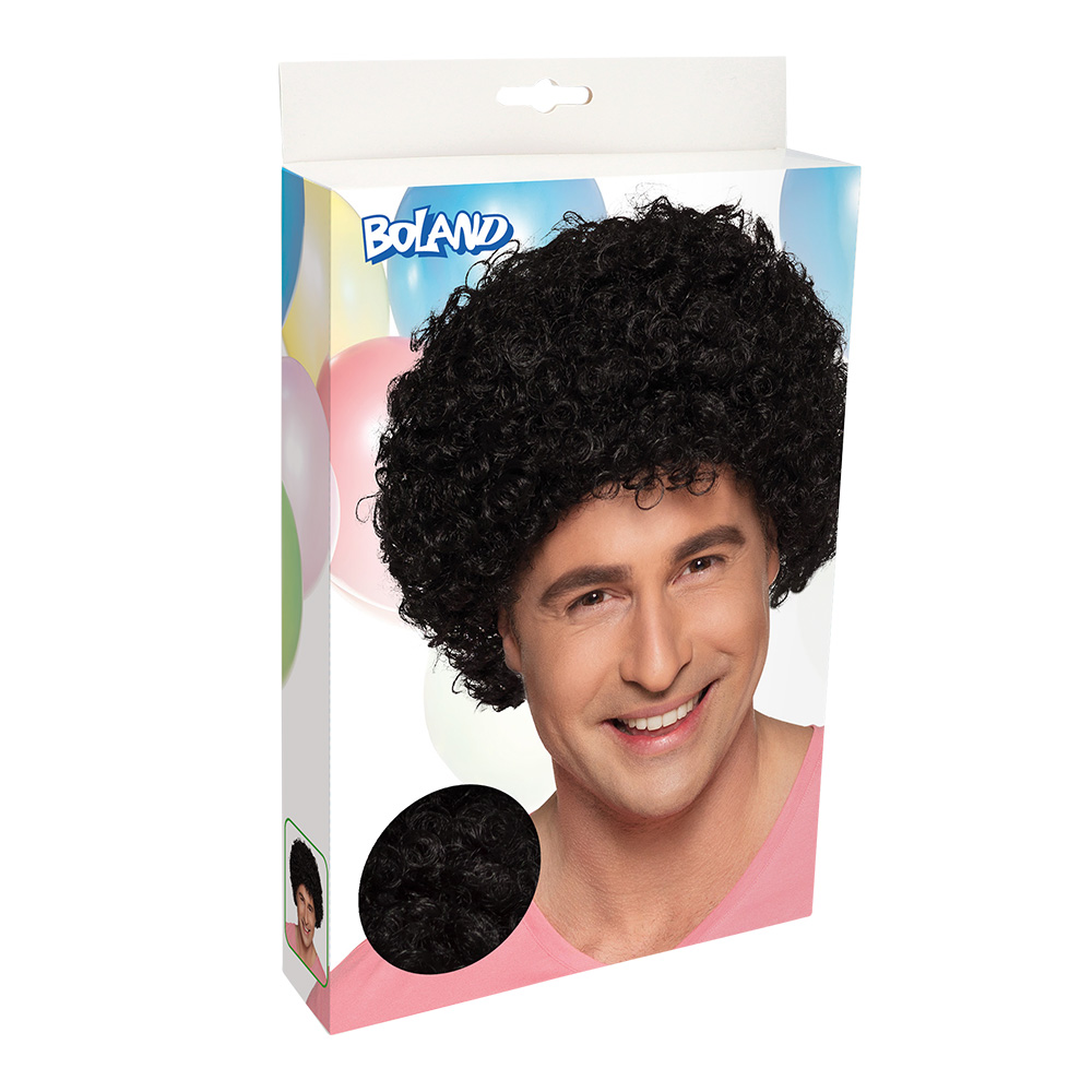 Pruik Curly zwart