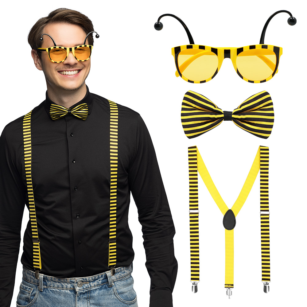 Set Honingbij (bretels, bril en vlinderstrik)