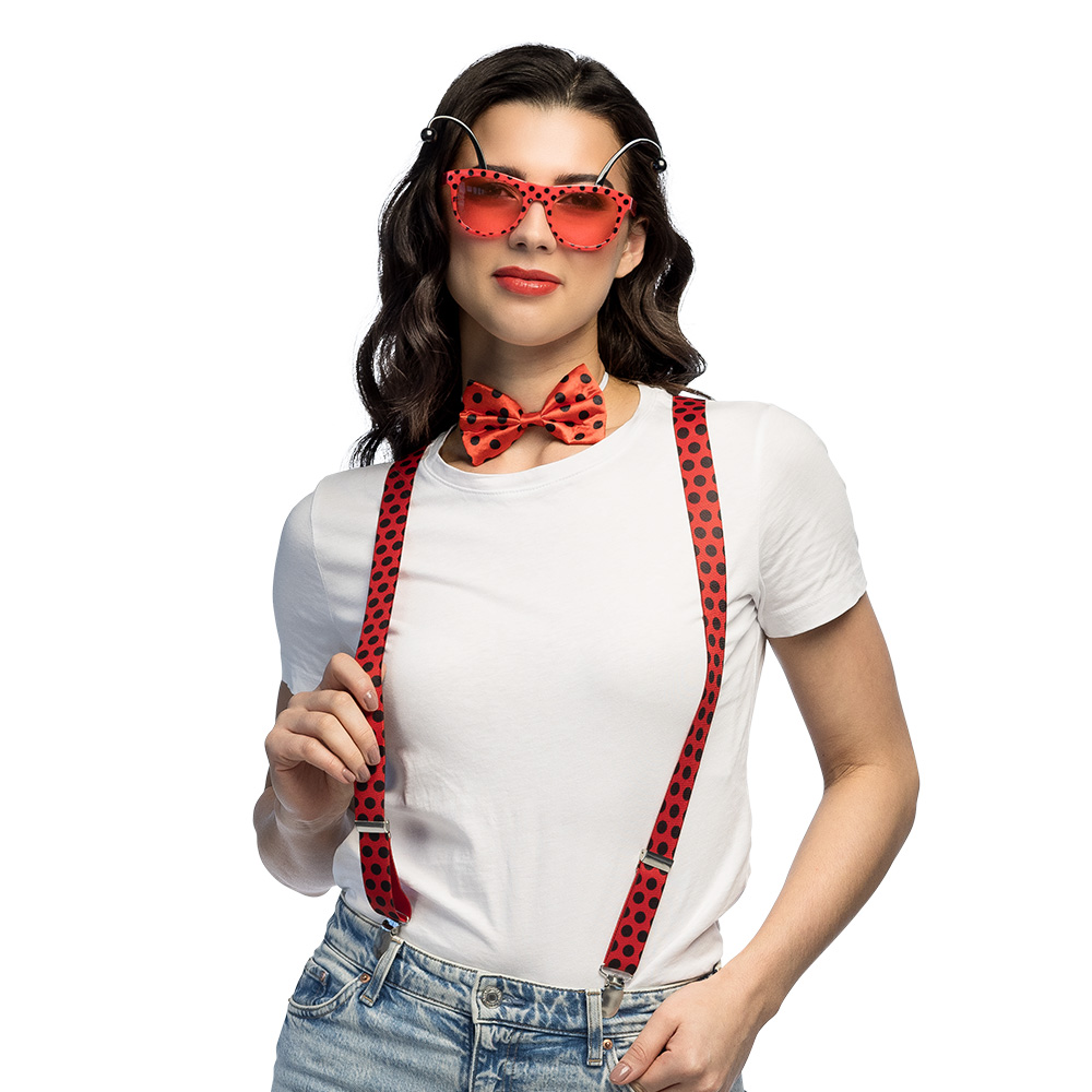 Set Lieveheersbeestje (bretels, bril en vlinderstrik)