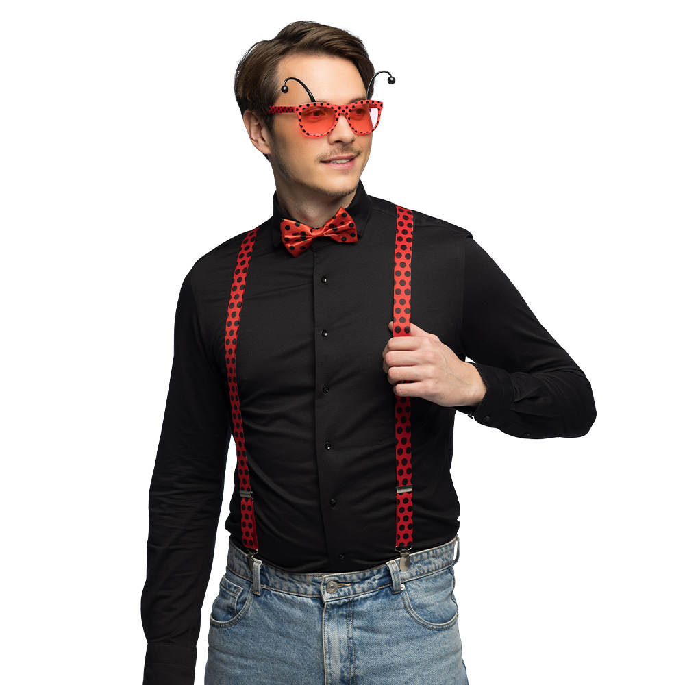 Set Lieveheersbeestje (bretels, bril en vlinderstrik)