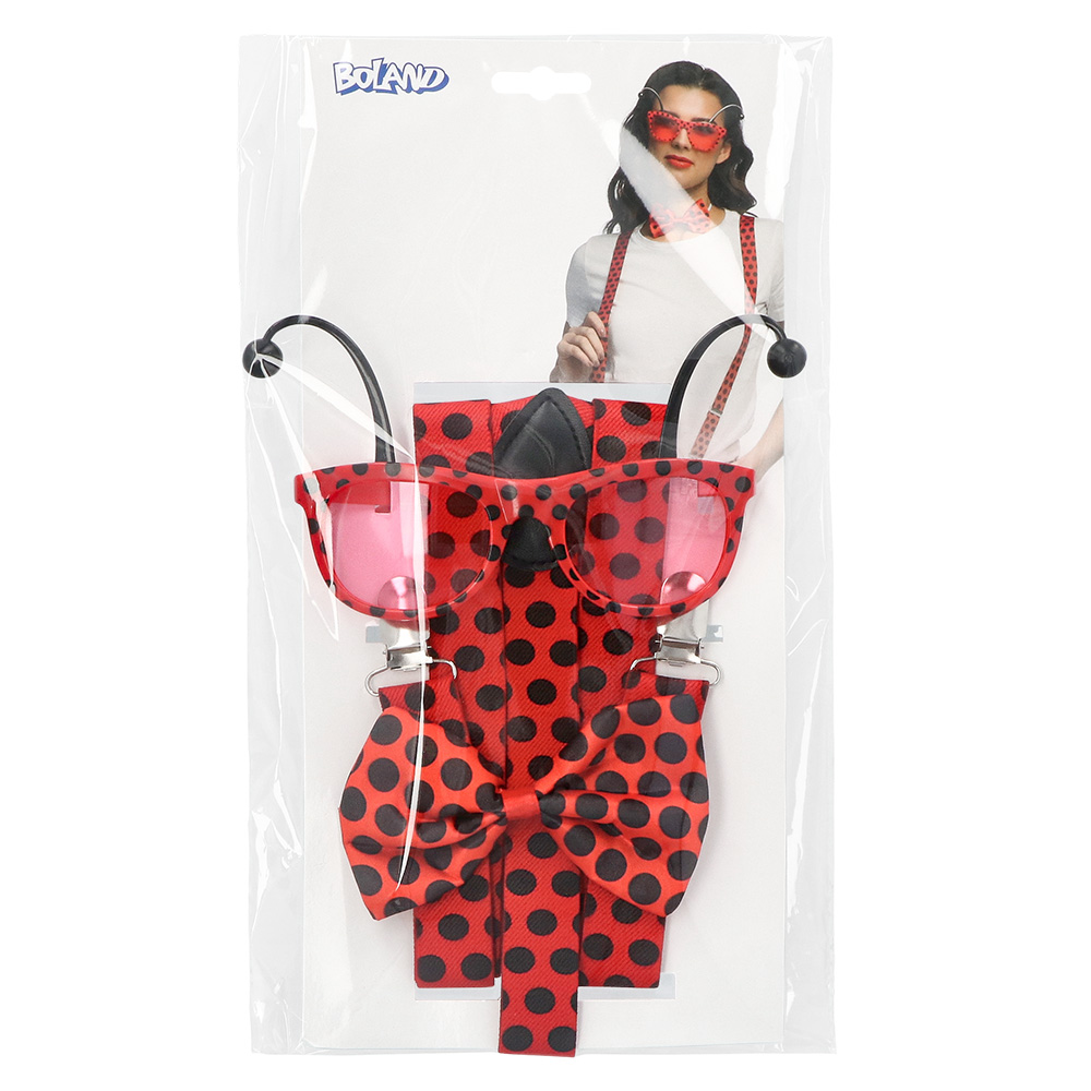 Set Lieveheersbeestje (bretels, bril en vlinderstrik)