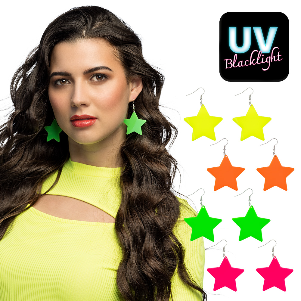 Paar oorbellen Neon Star 4 kleuren ass. UV