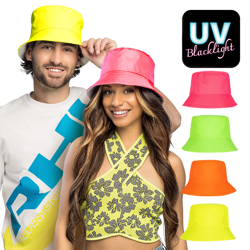 Bucket hat Rave neon 4 kleuren ass.