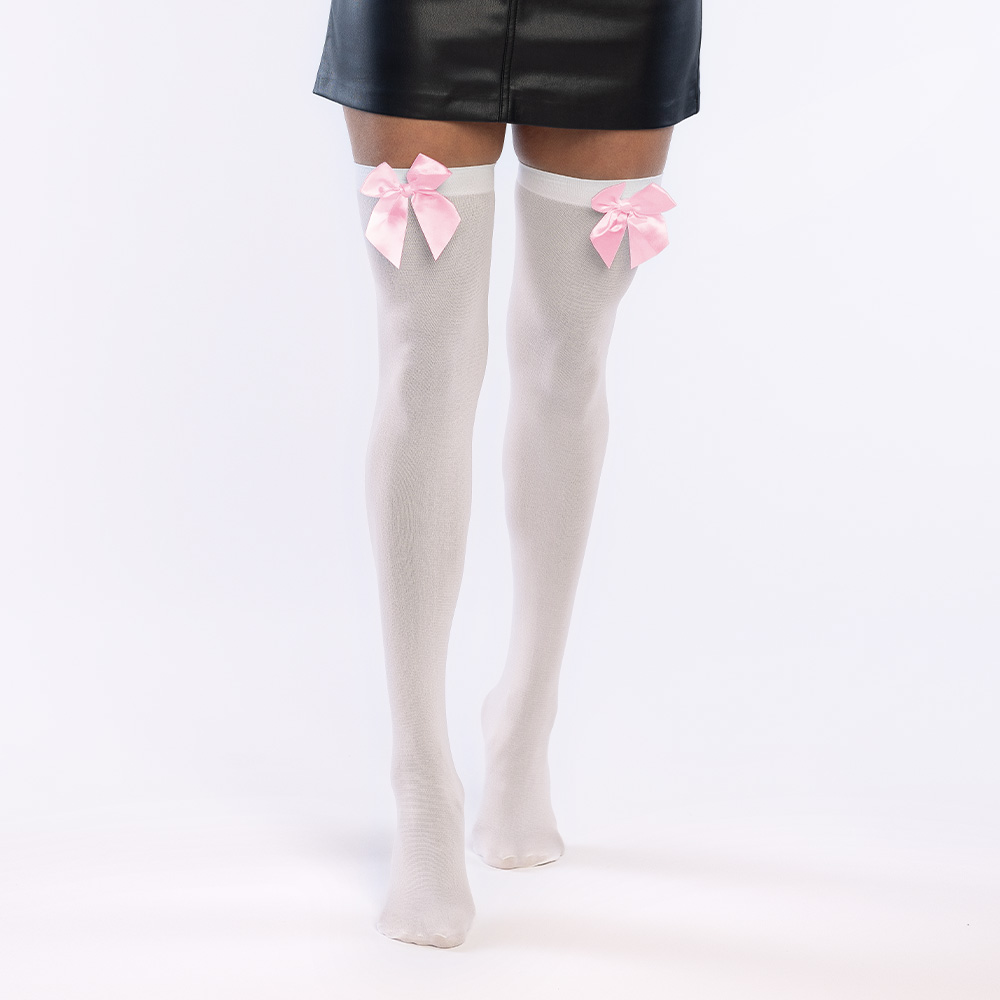 Paar kousen Bow wit/roze