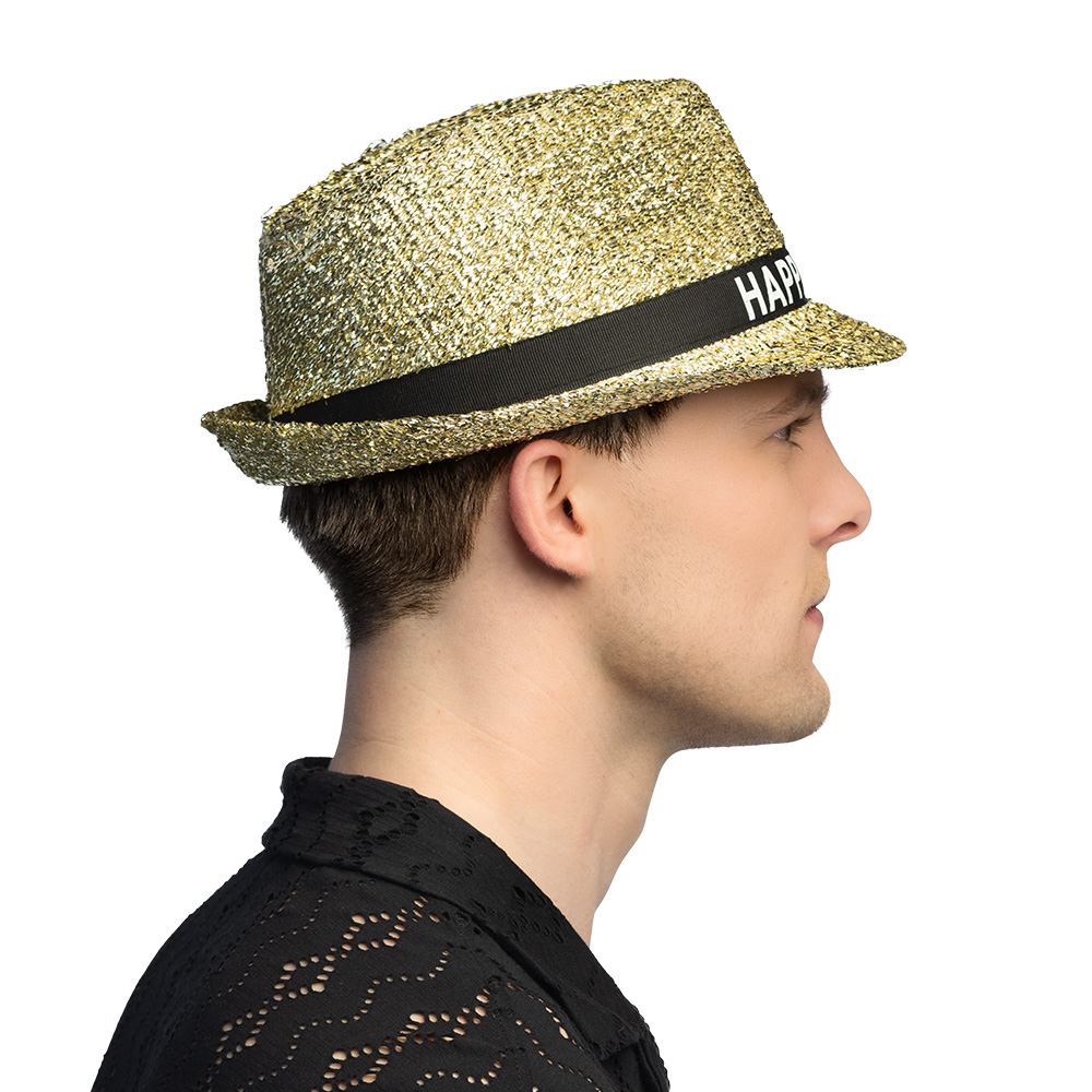 Hoed Sparkling 'Happy new year' goud