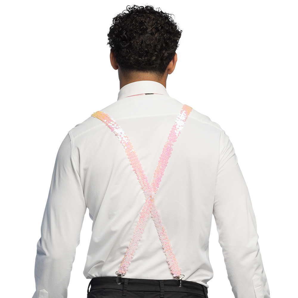 Set Pailletten lichtroze (partybril, vlinderstrik en bretels)