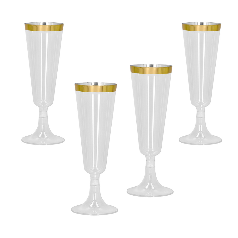 Set 4 sparkling plastic flutes goud (14 cl)