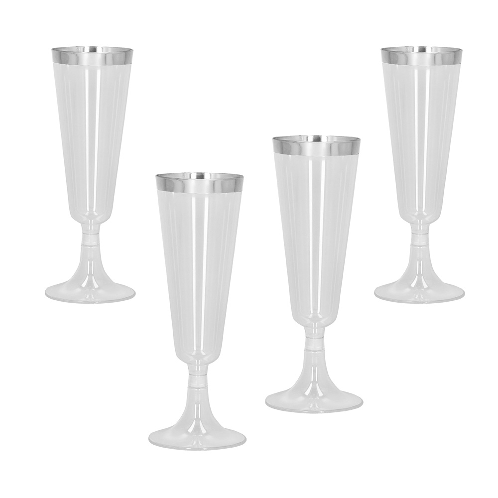 Set 4 sparkling plastic flutes zilver (14 cl)