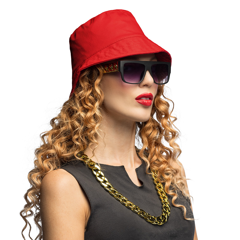 Set 90's hip hop (bucket hat, partybril, ketting)