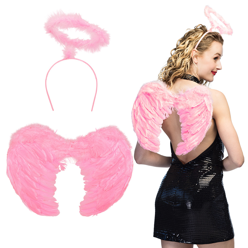 Set Engel promo lichtroze (diadeem halo en vleugels)
