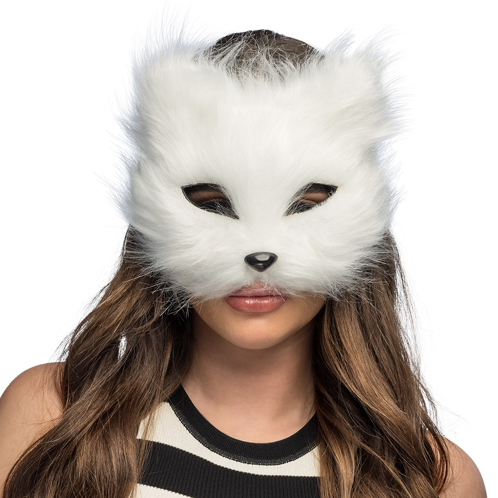Pluchen halfmasker Witte kat