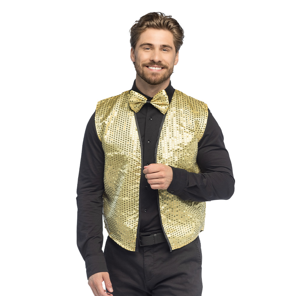 Set Spangles goud (gilet XL en vlinderstrik)