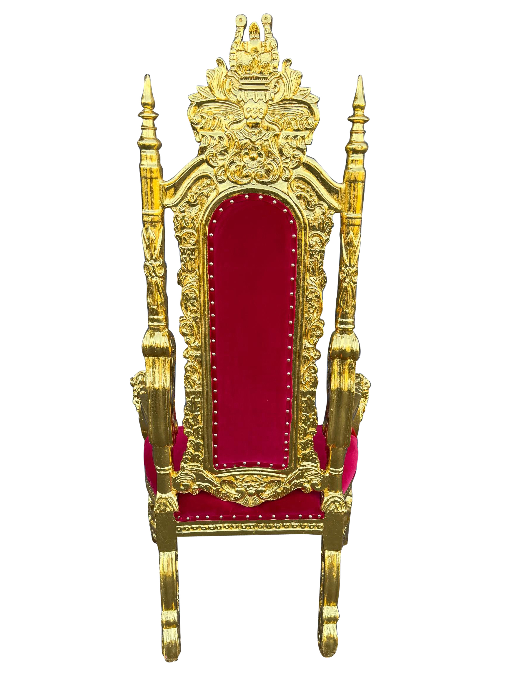 Gouden houten troon met fluwele zitting