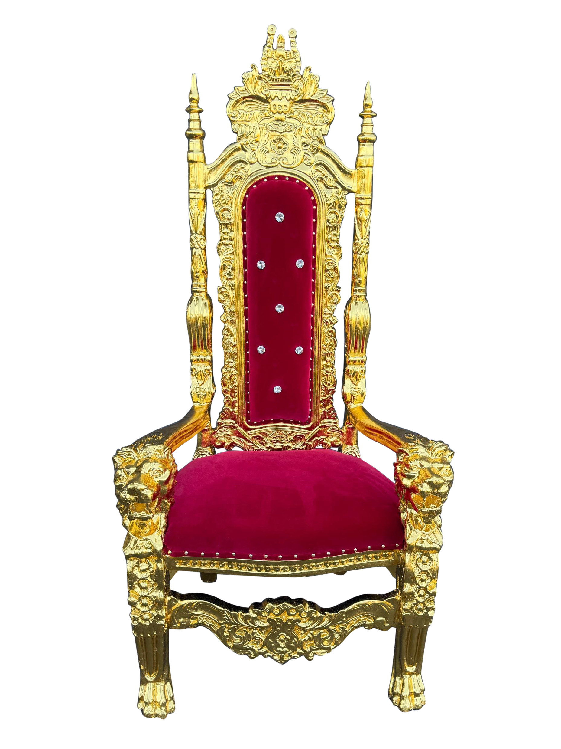 Gouden houten troon met fluwele zitting